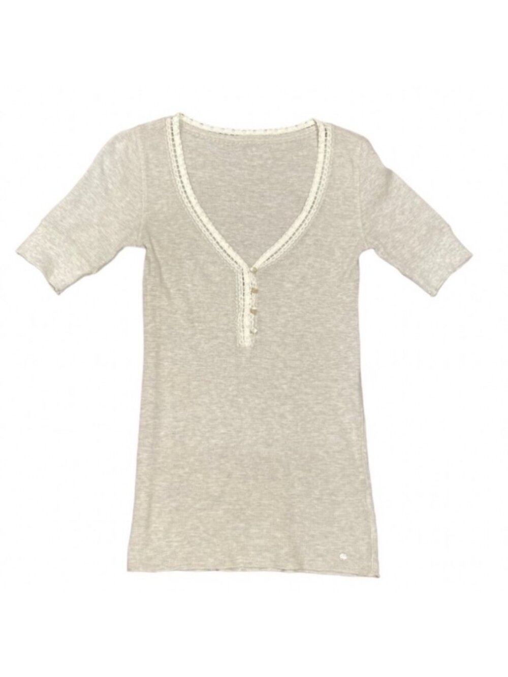 Ralph Lauren Denim & Supply Cream Short Sleeve Waffle V-Neck Henley Top M boho